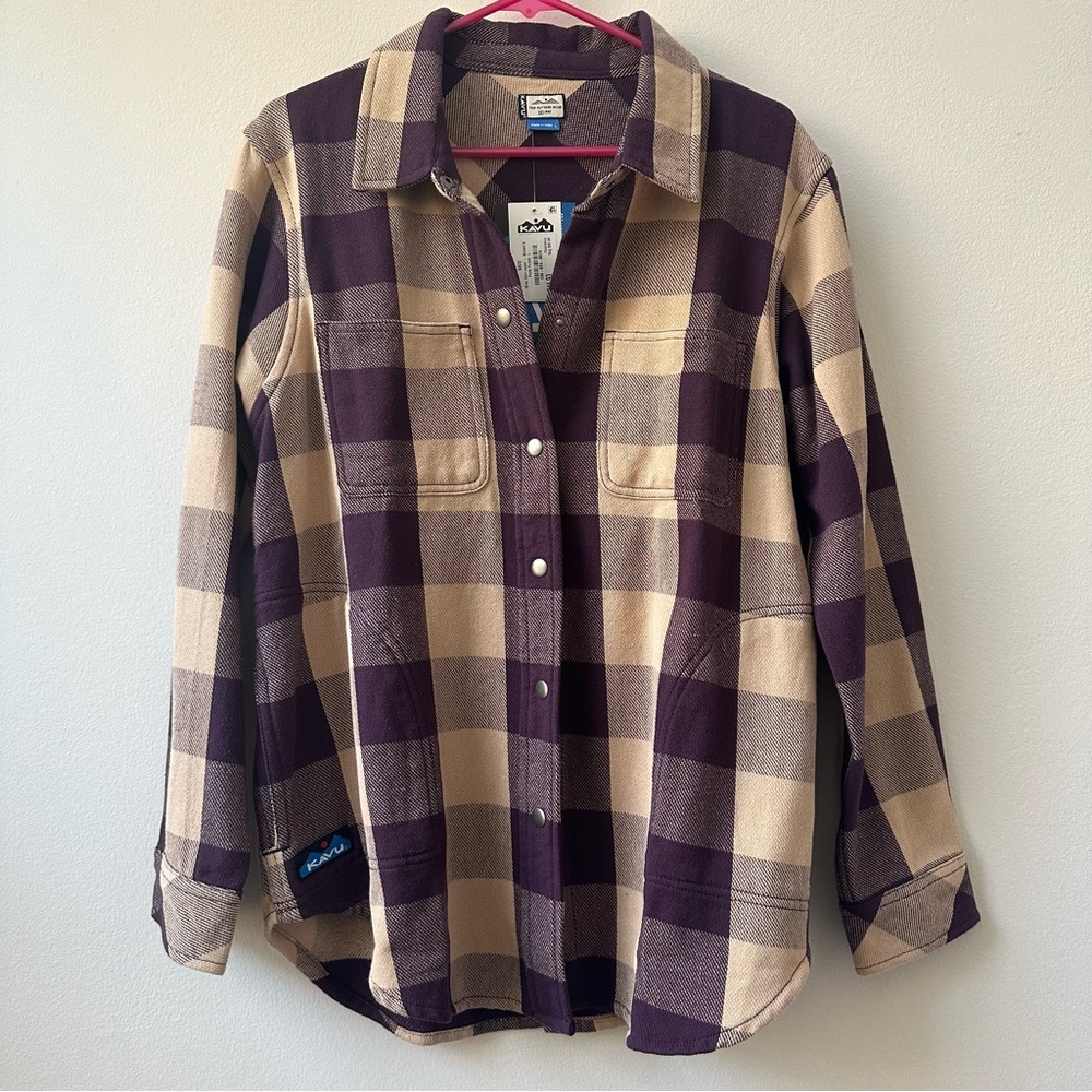 KAVU Women's Purple & Tan Plaid Snap-Front Shacket
